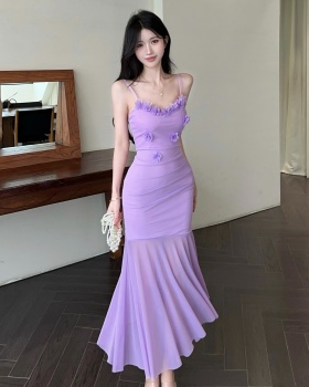Sling vacation long dress slim splice dress for women