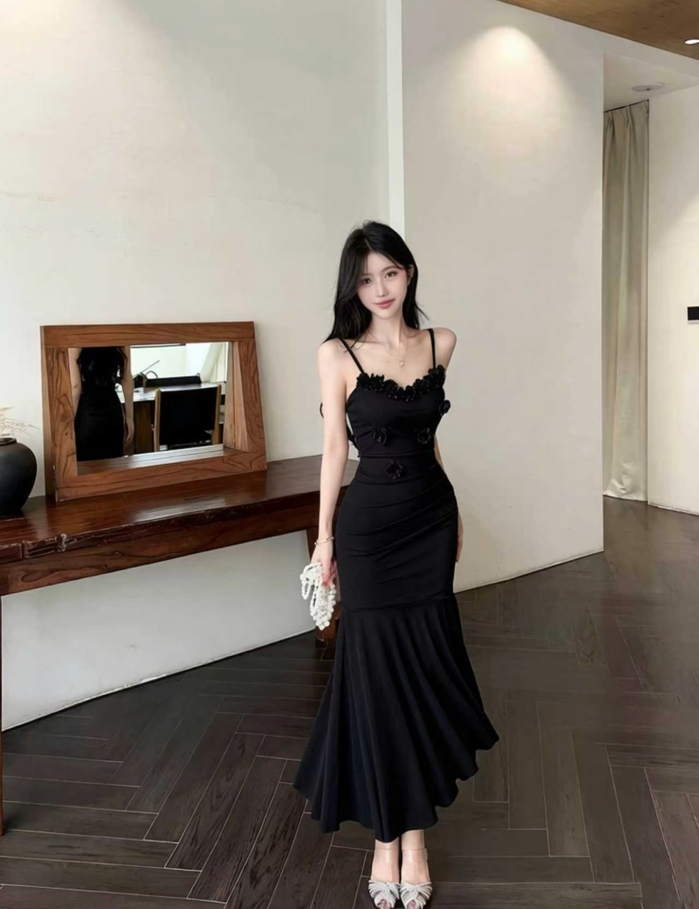 Sling vacation long dress slim splice dress for women