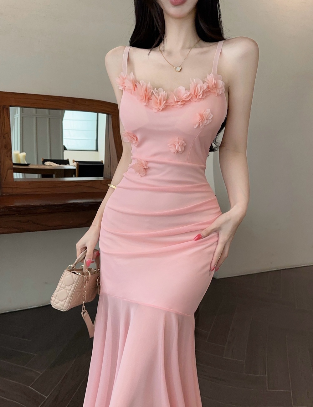 Sling vacation long dress slim splice dress for women