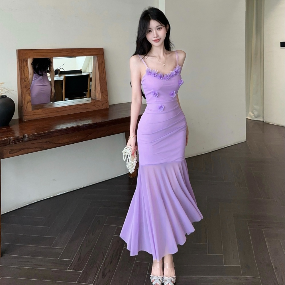 Sling vacation long dress slim splice dress for women