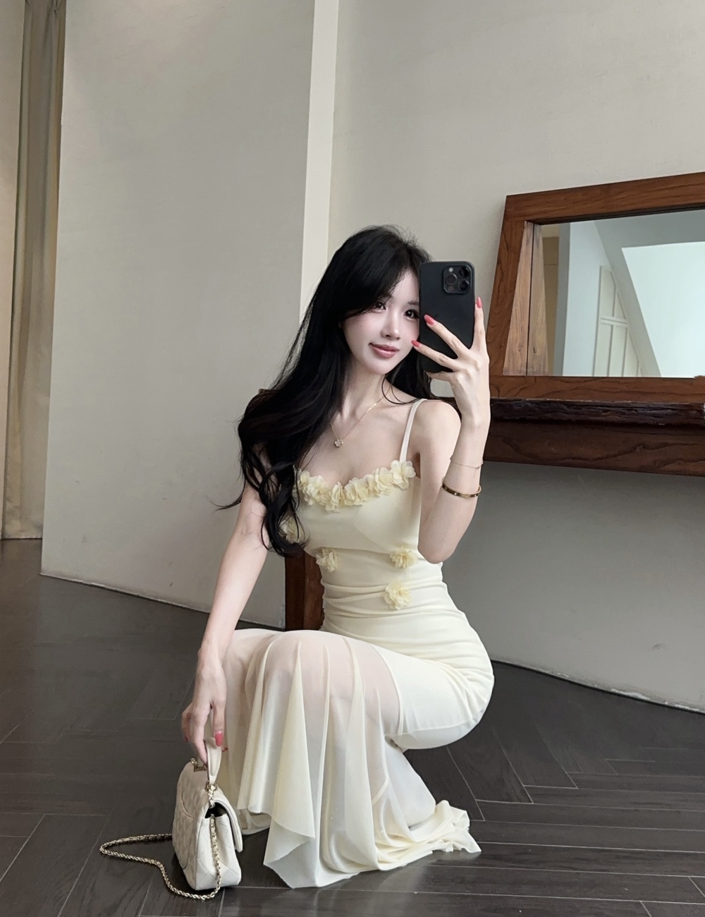 Sling vacation long dress slim splice dress for women