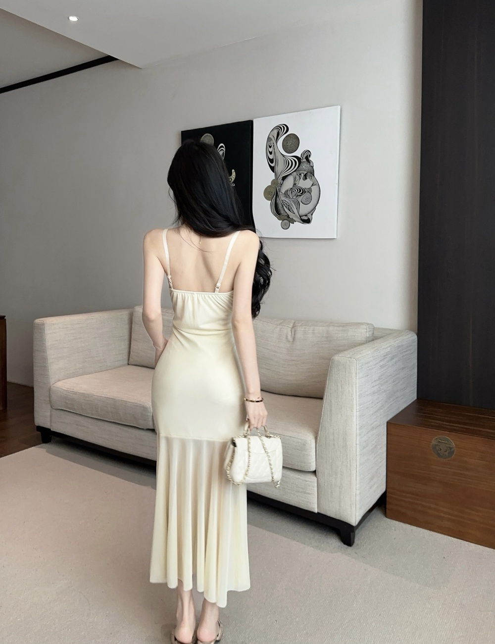 Sling vacation long dress slim splice dress for women