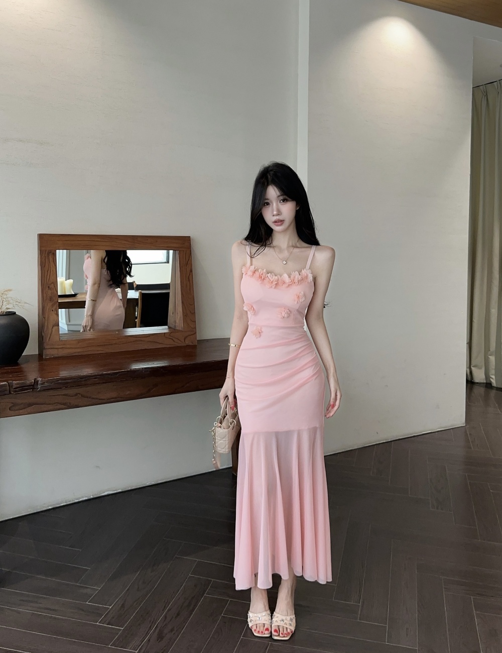 Sling vacation long dress slim splice dress for women