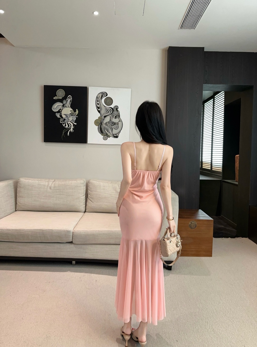 Sling vacation long dress slim splice dress for women