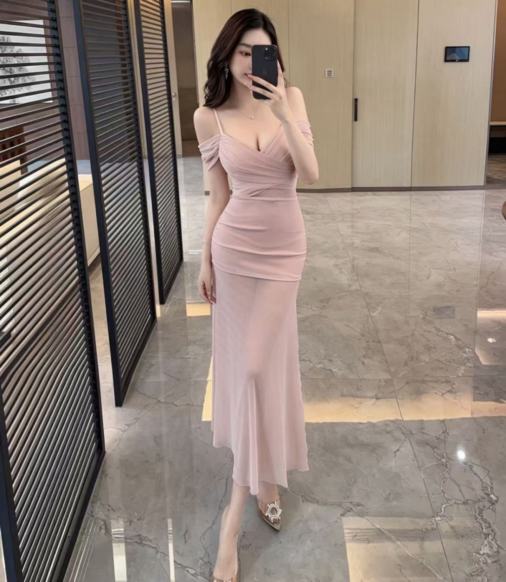 Wrapped chest temperament elegant package hip fold dress