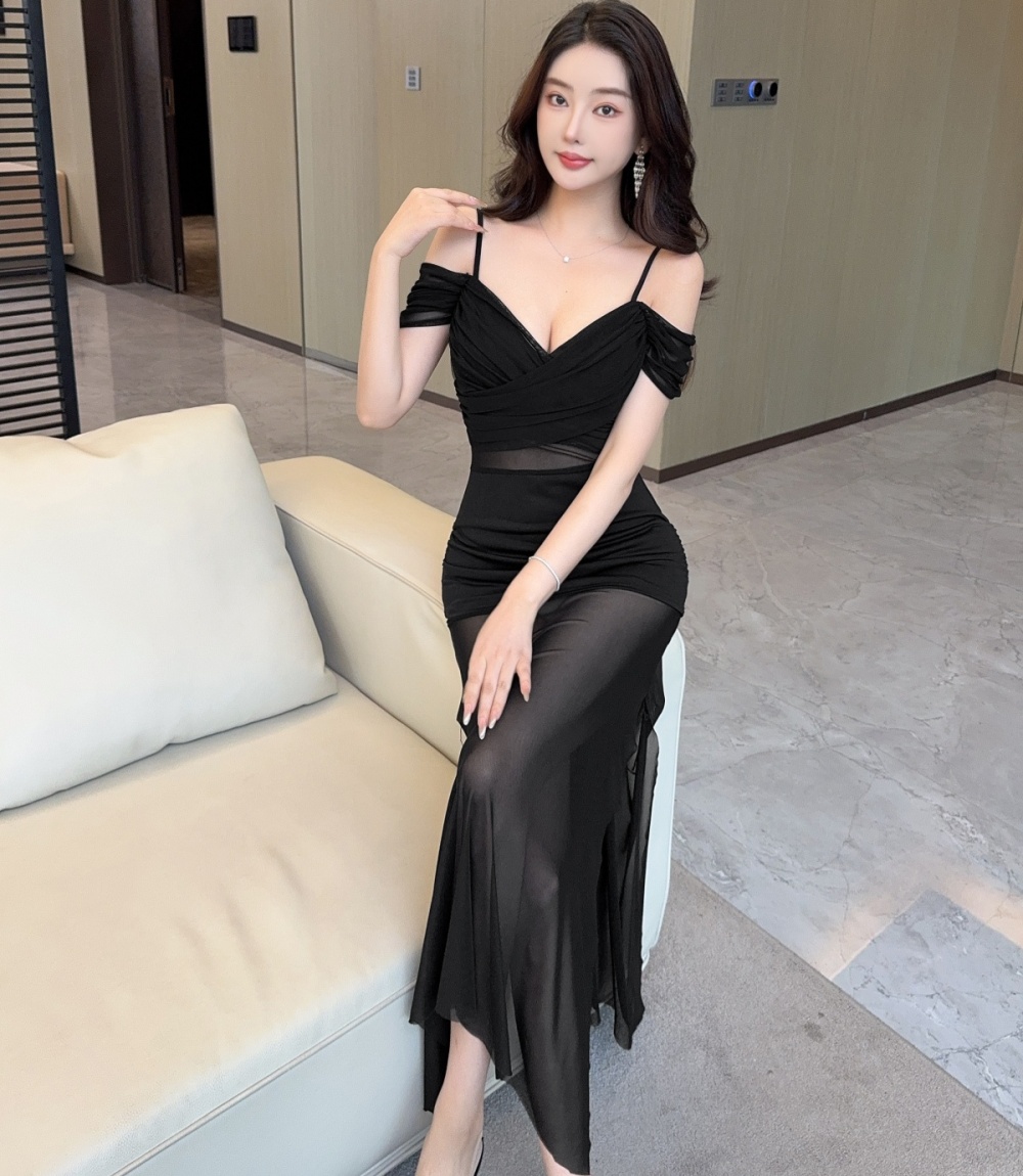 Wrapped chest temperament elegant package hip fold dress