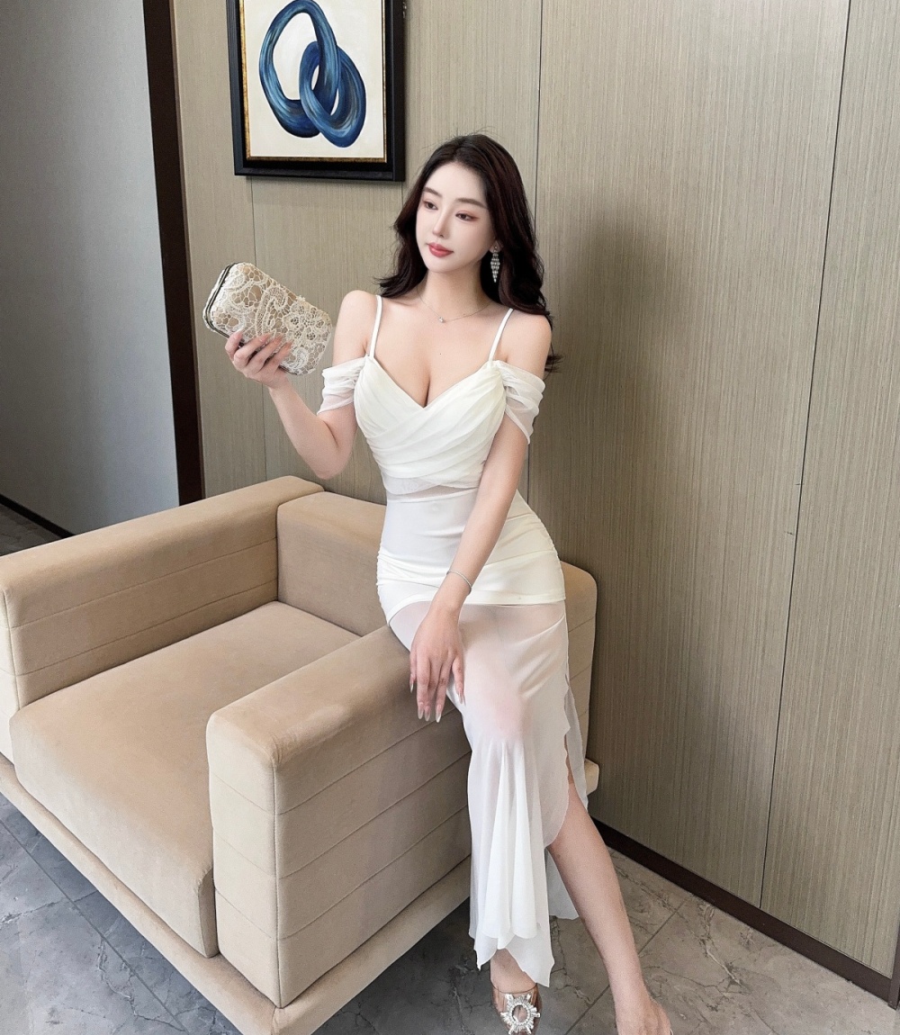 Wrapped chest temperament elegant package hip fold dress