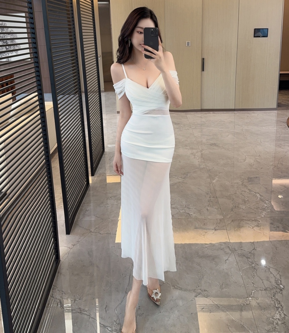 Wrapped chest temperament elegant package hip fold dress