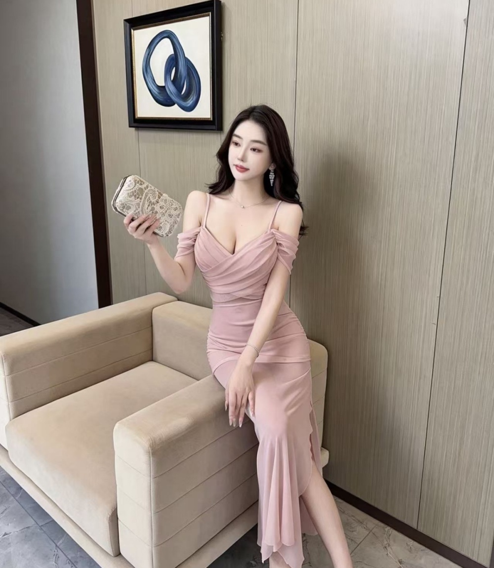 Wrapped chest temperament elegant package hip fold dress