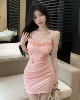 Bottoming gauze flowers splice package hip sexy sling dress