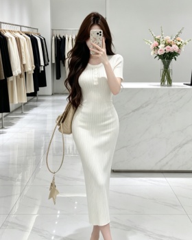 Korean style short sleeve long dress light dress for women