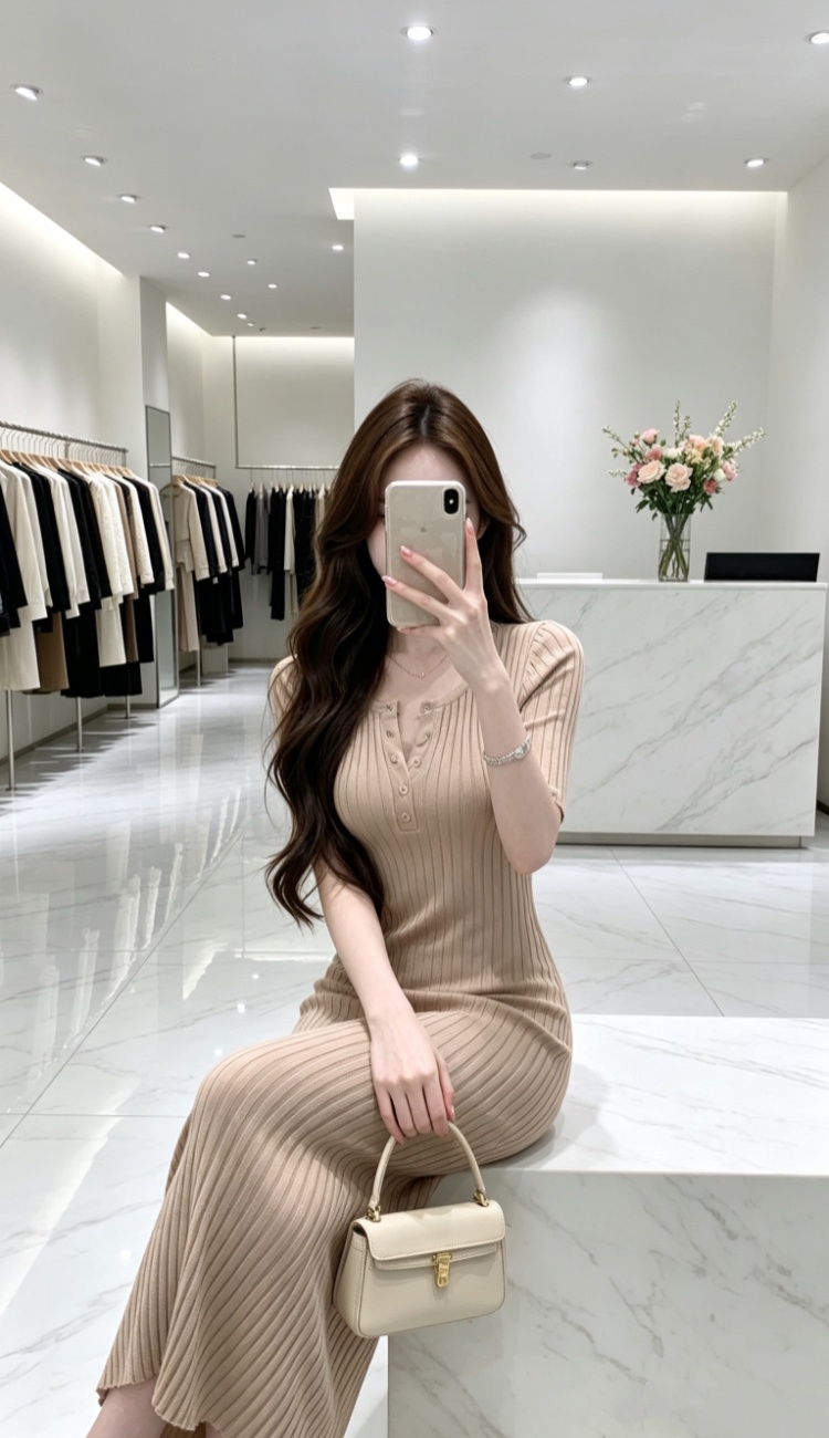 Korean style short sleeve long dress light dress for women
