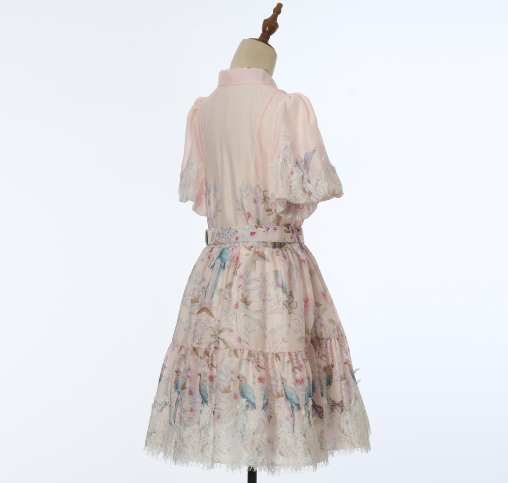 Big skirt printing dress puff sleeve France style T-back