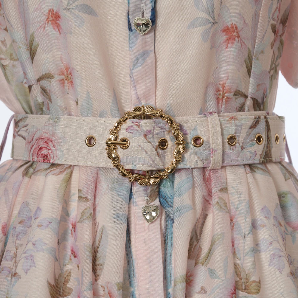 Big skirt printing dress puff sleeve France style T-back