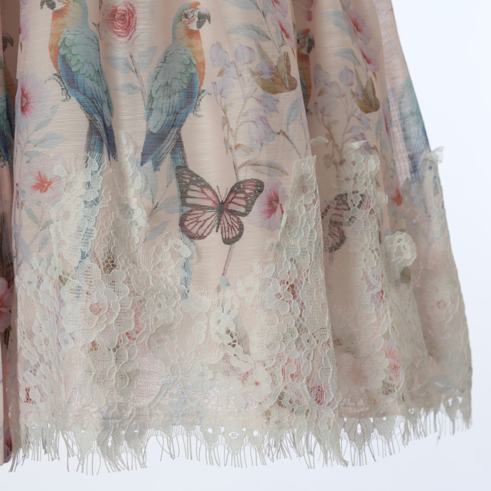 Big skirt printing dress puff sleeve France style T-back