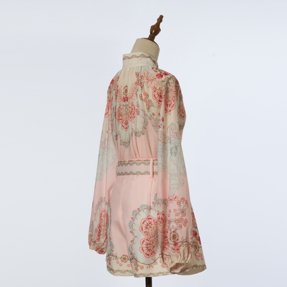 Cstand collar printing belt wide leg shorts