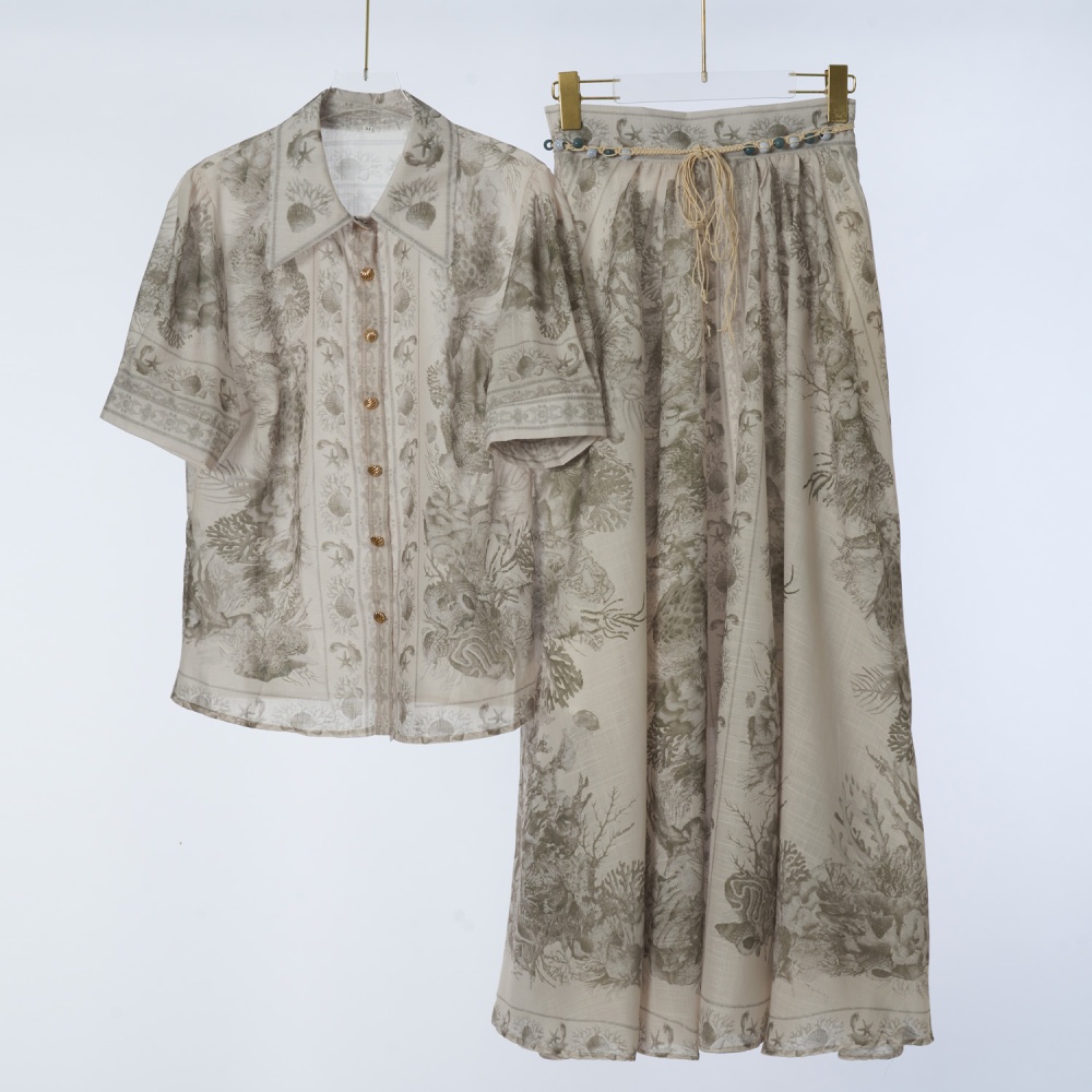 Casual light luxury shirt printing skirt a set