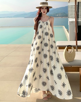 France style vacation long dress strap sleeveless dress