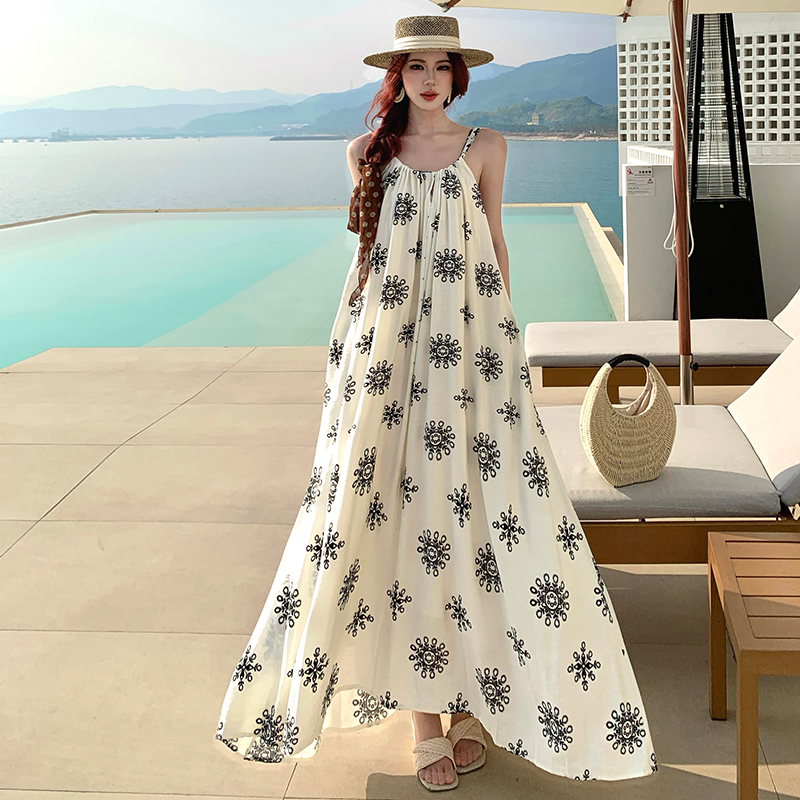 France style vacation long dress strap sleeveless dress