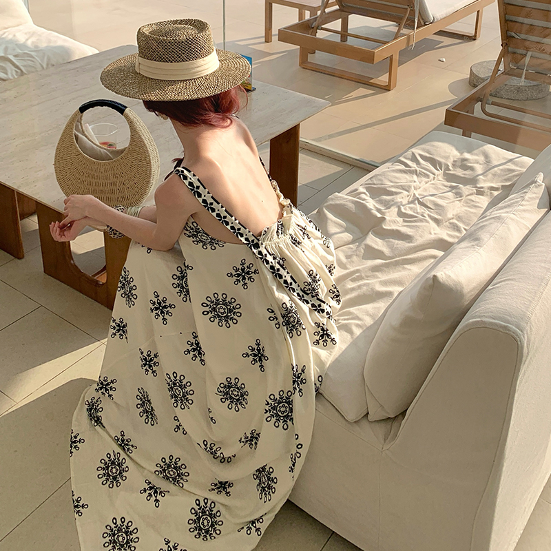 France style vacation long dress strap sleeveless dress