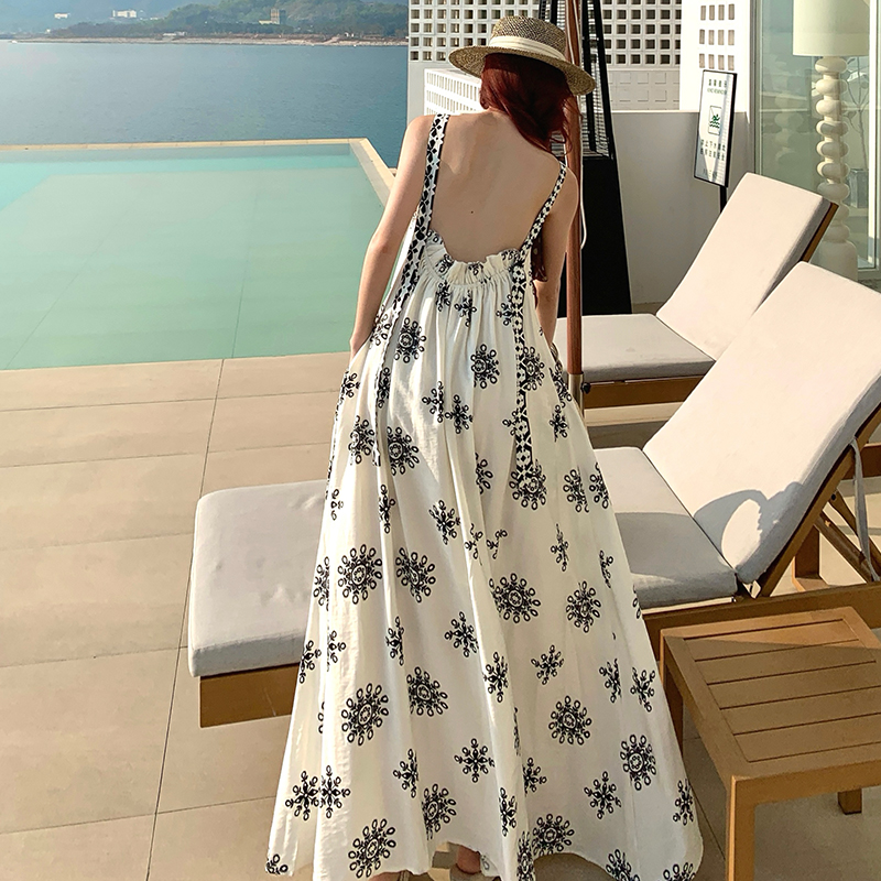 France style vacation long dress strap sleeveless dress