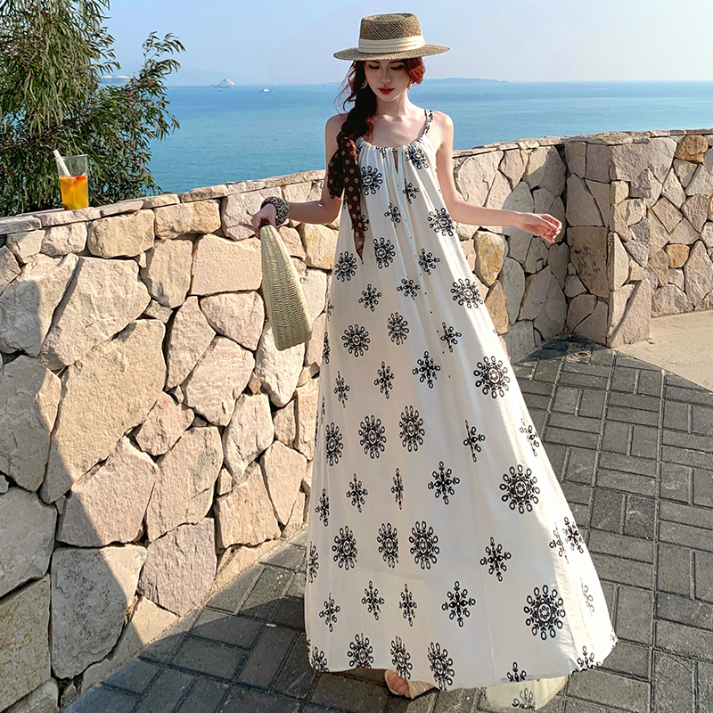 France style vacation long dress strap sleeveless dress