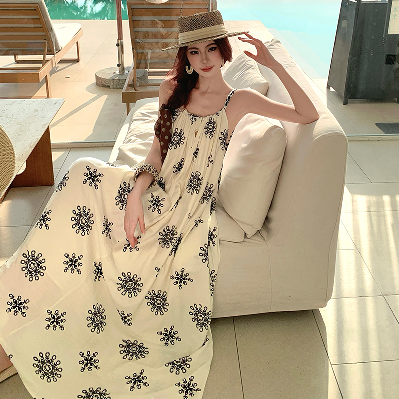 France style vacation long dress strap sleeveless dress