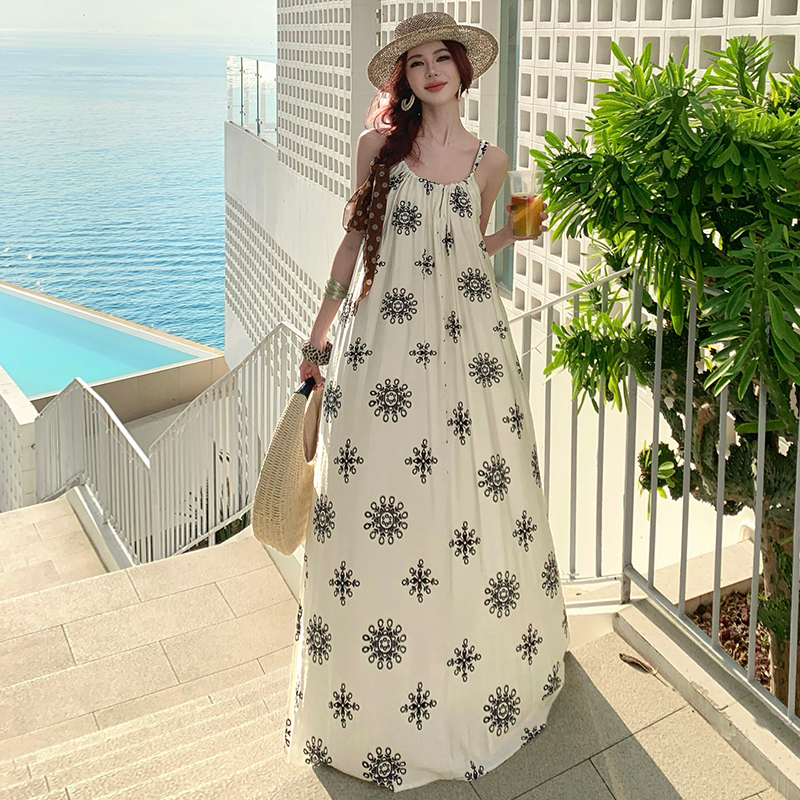 France style vacation long dress strap sleeveless dress