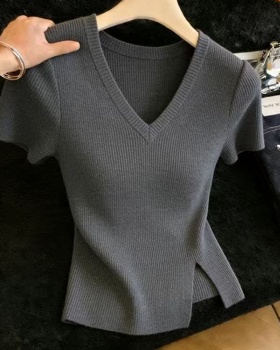 Fat V-neck knitted retro slim tops for women