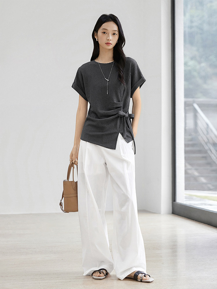 Round neck temperament tops summer T-shirt