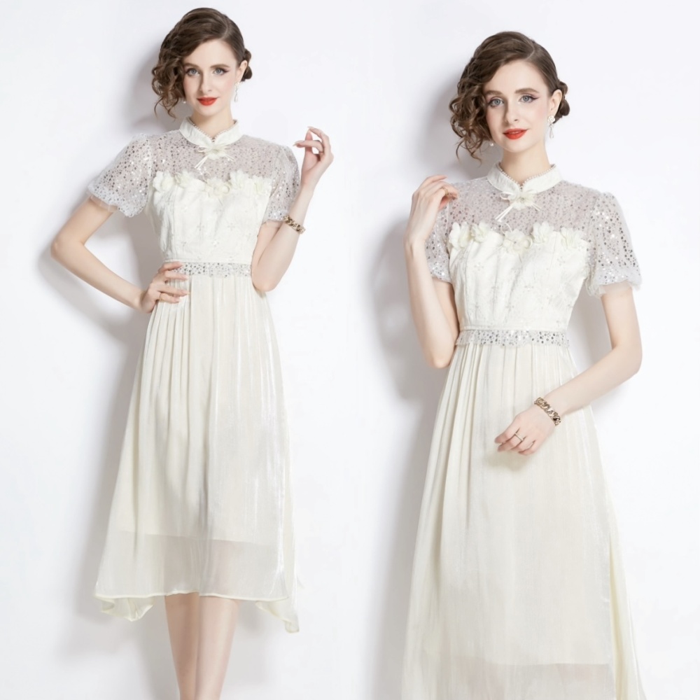 Court style sequins Western style gauze long dress for women