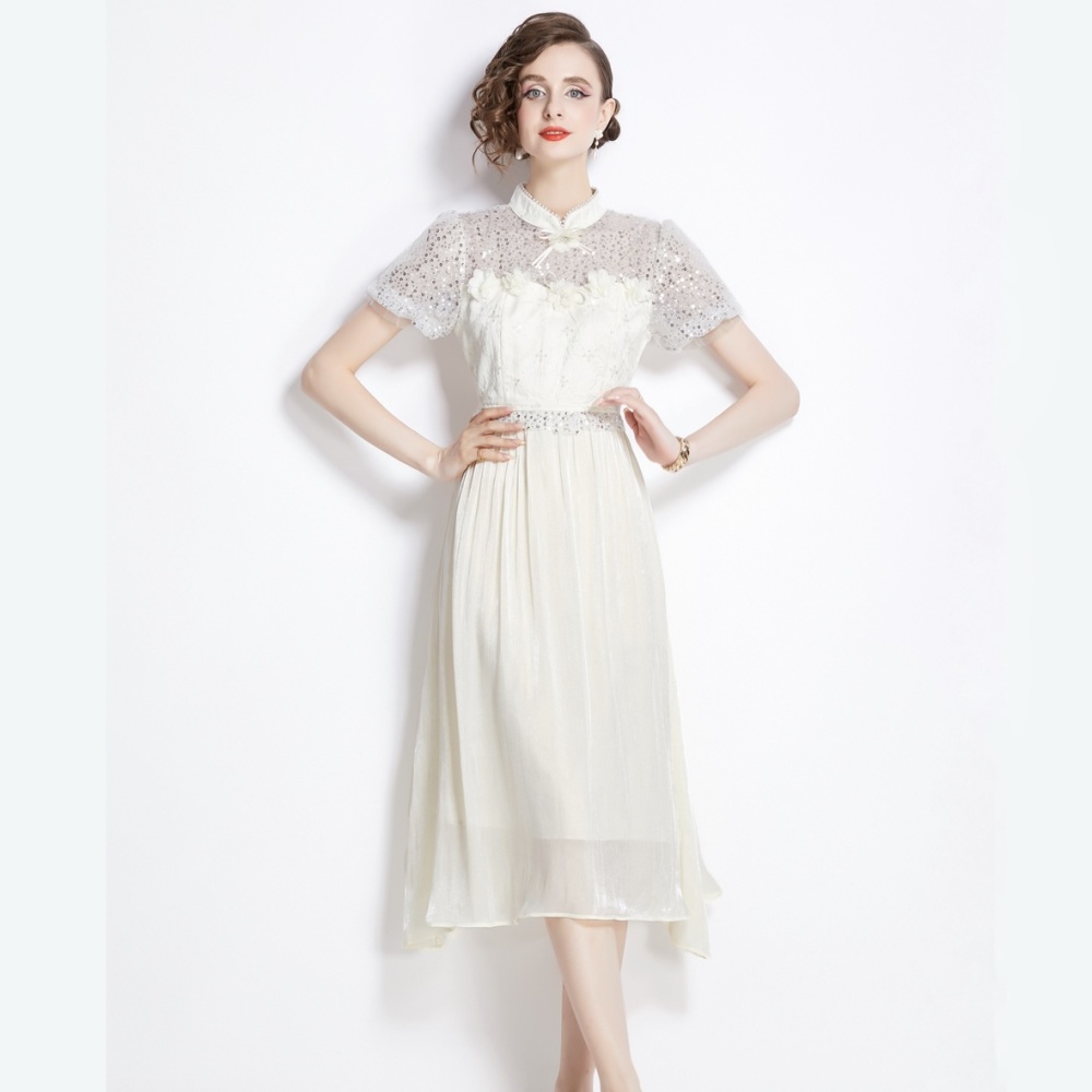 Court style sequins Western style gauze long dress for women