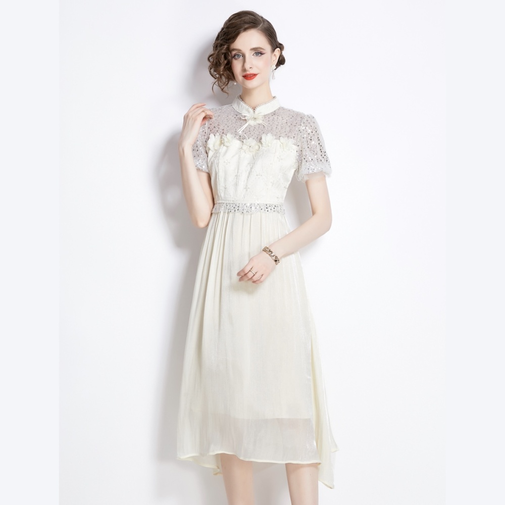 Court style sequins Western style gauze long dress for women