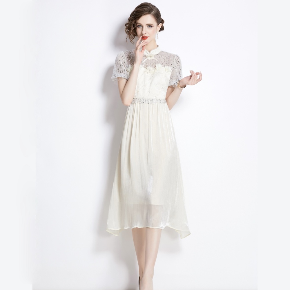 Court style sequins Western style gauze long dress for women