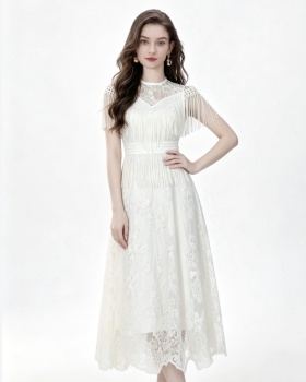 Lace temperament elegant court style pinched waist long dress