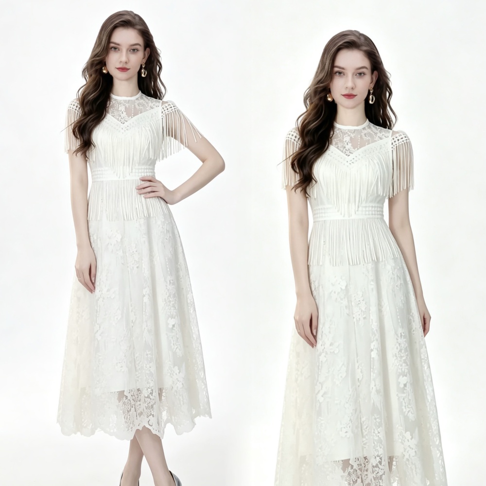 Lace temperament elegant court style pinched waist long dress