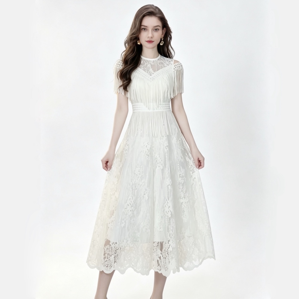 Lace temperament elegant court style pinched waist long dress