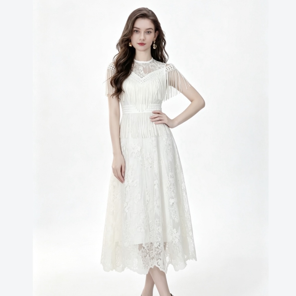 Lace temperament elegant court style pinched waist long dress