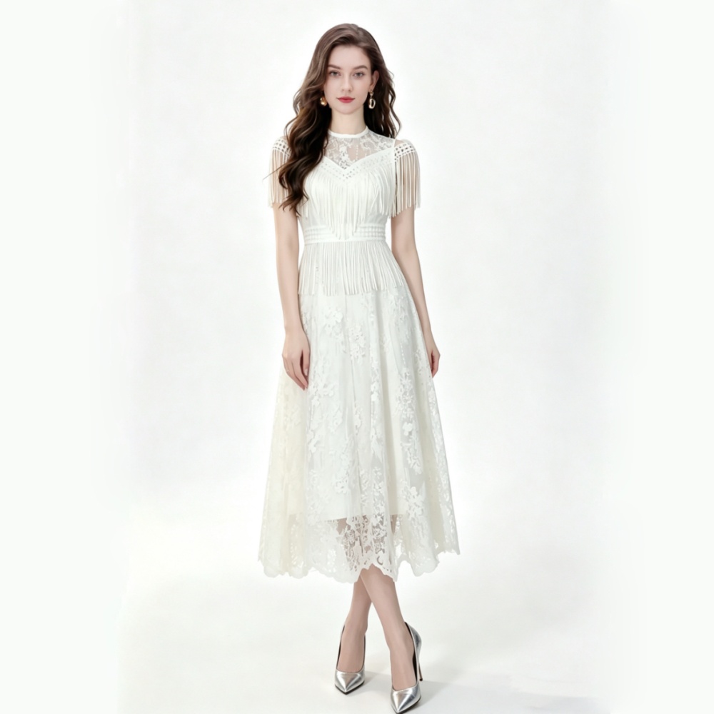 Lace temperament elegant court style pinched waist long dress