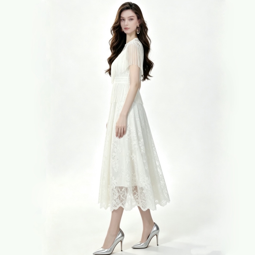 Lace temperament elegant court style pinched waist long dress