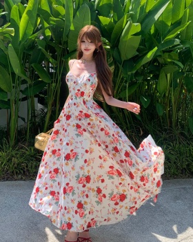 France style floral rose dress party was white long dress