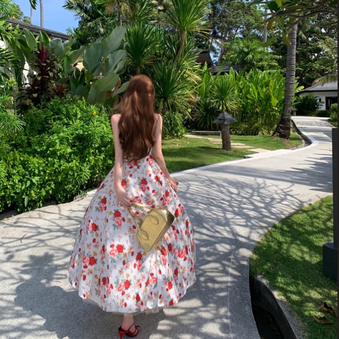 France style floral rose dress party was white long dress