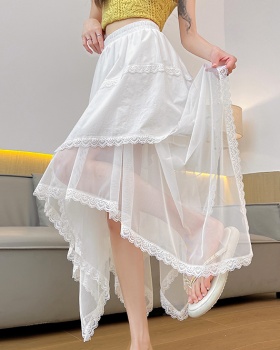Slim splice A-line irregular lace all-match skirt for women