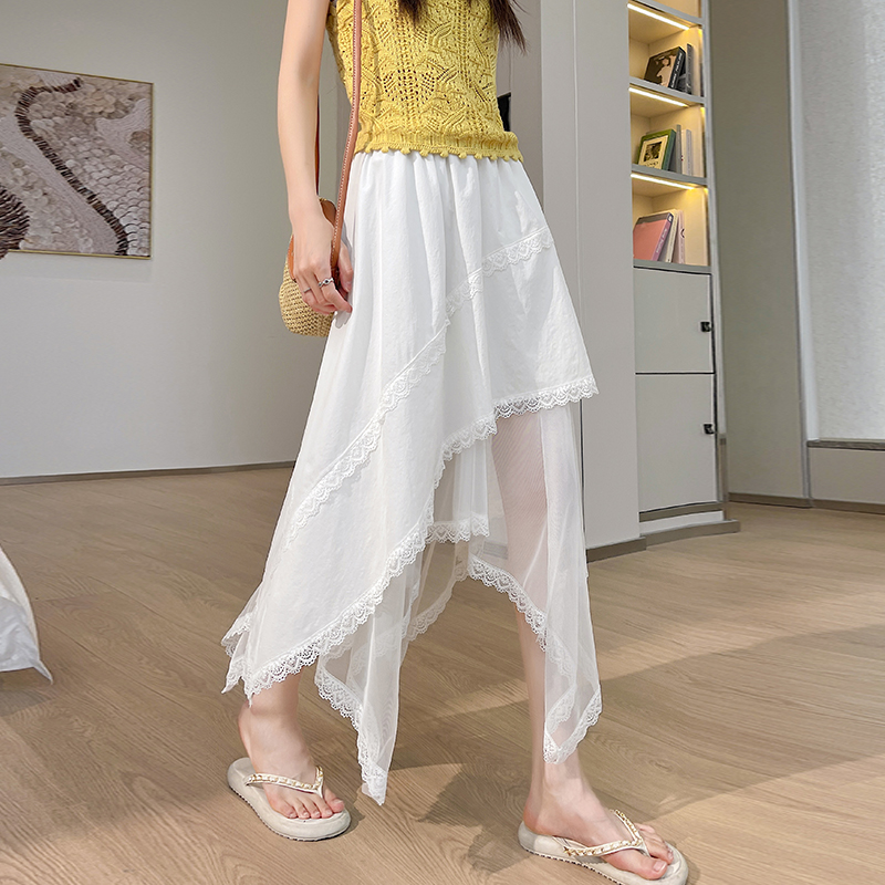 Slim splice A-line irregular lace all-match skirt for women