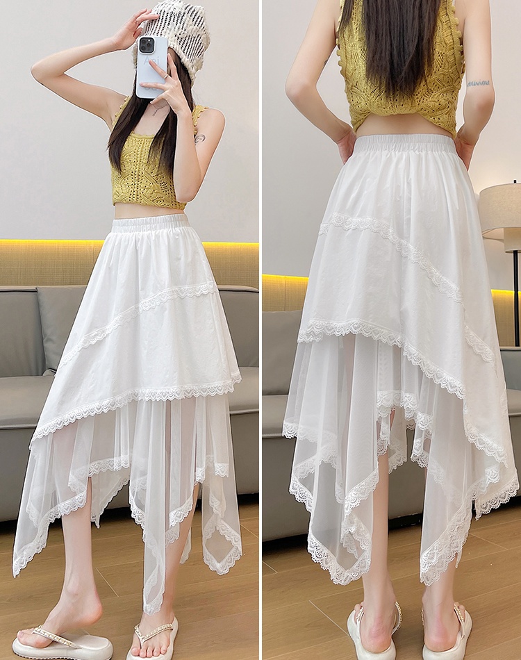 Slim splice A-line irregular lace all-match skirt for women