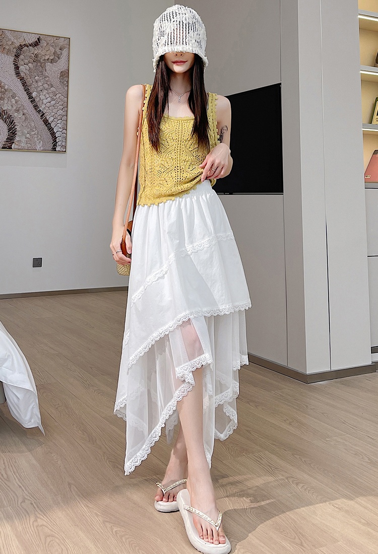 Slim splice A-line irregular lace all-match skirt for women