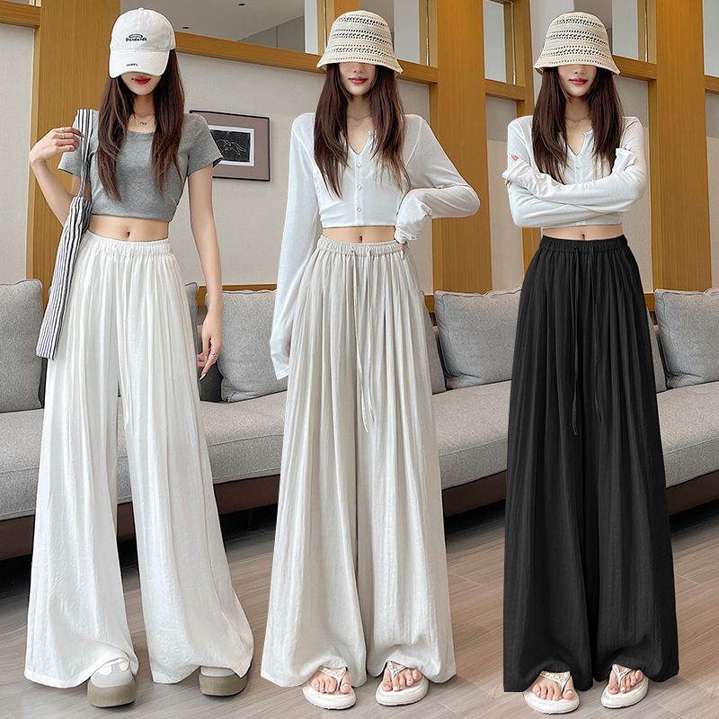 Drape cotton linen wide leg pants ice silk pants for women