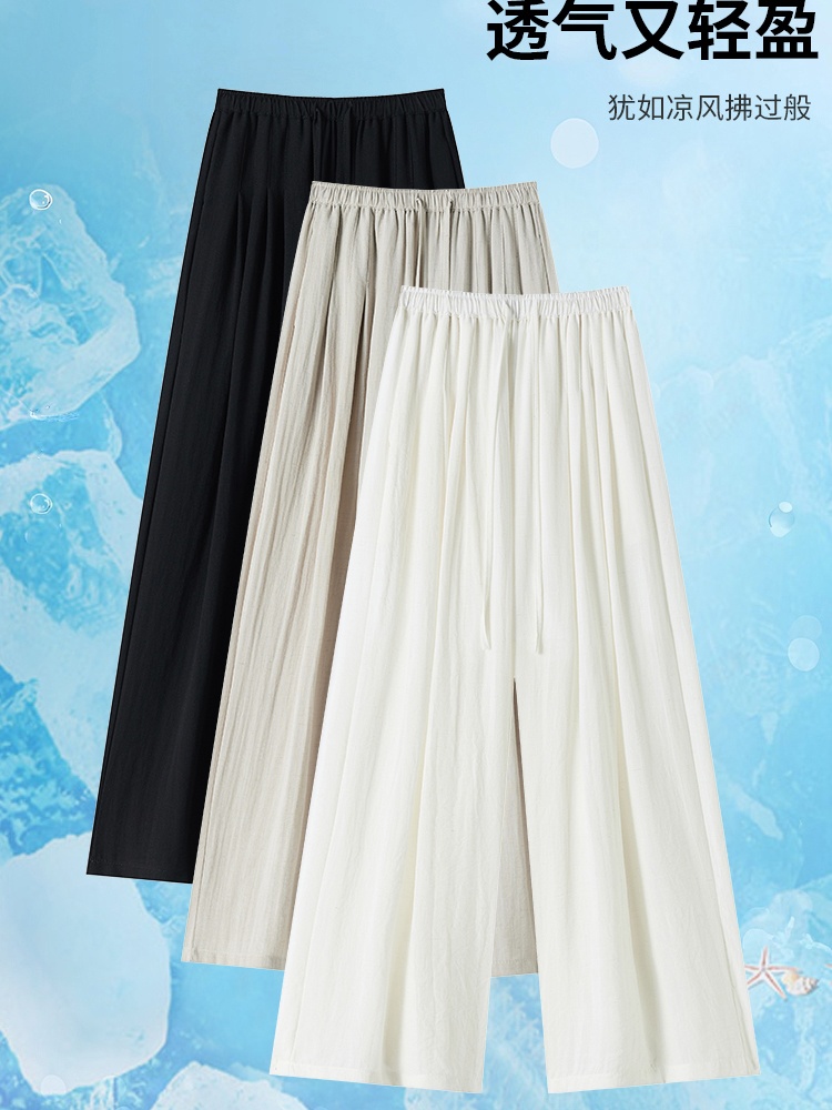 Drape cotton linen wide leg pants ice silk pants for women