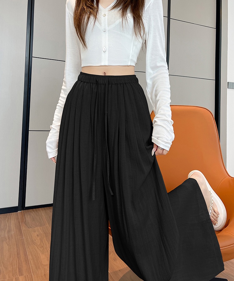 Drape cotton linen wide leg pants ice silk pants for women