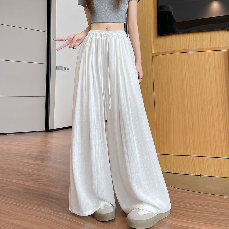 Drape cotton linen wide leg pants ice silk pants for women